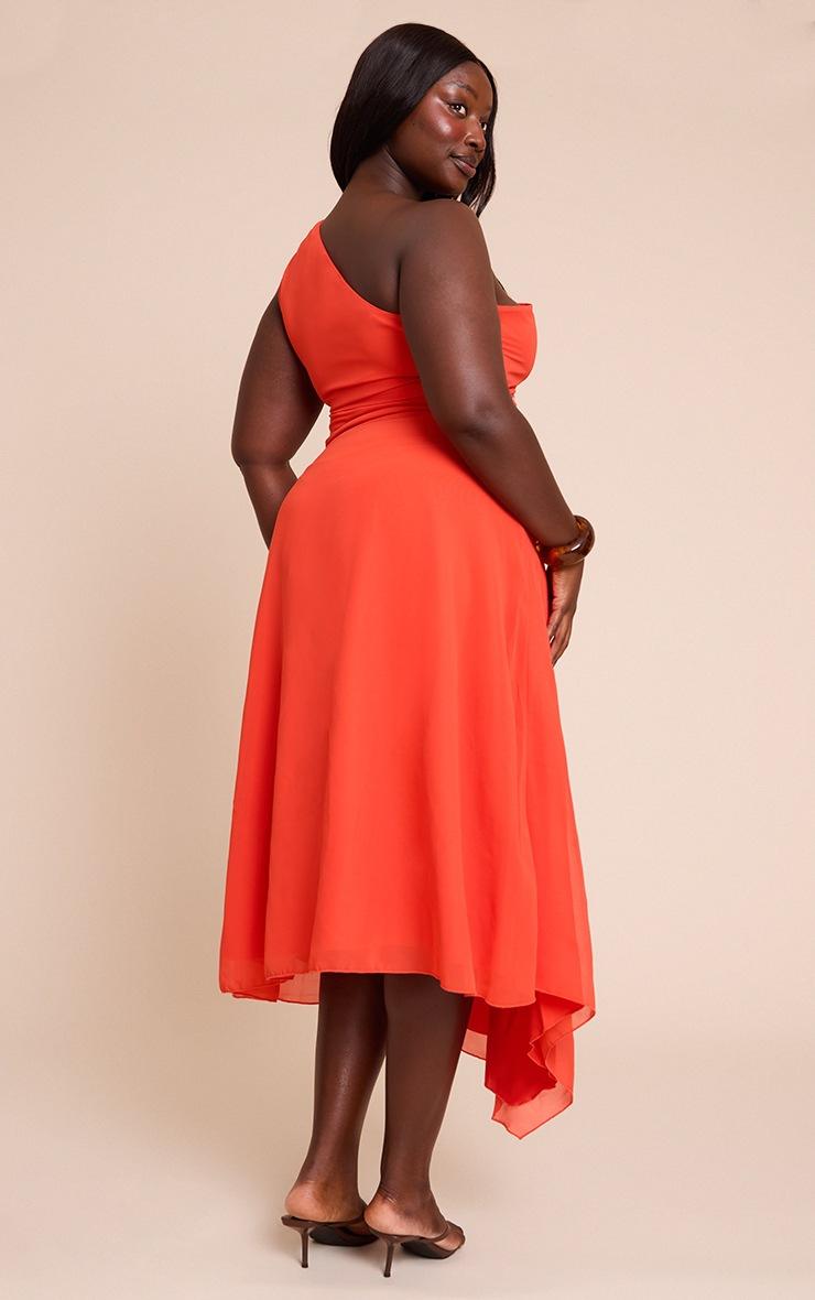Pretty Little Thing Plus Red Chiffon One Shoulder Maxi Dress