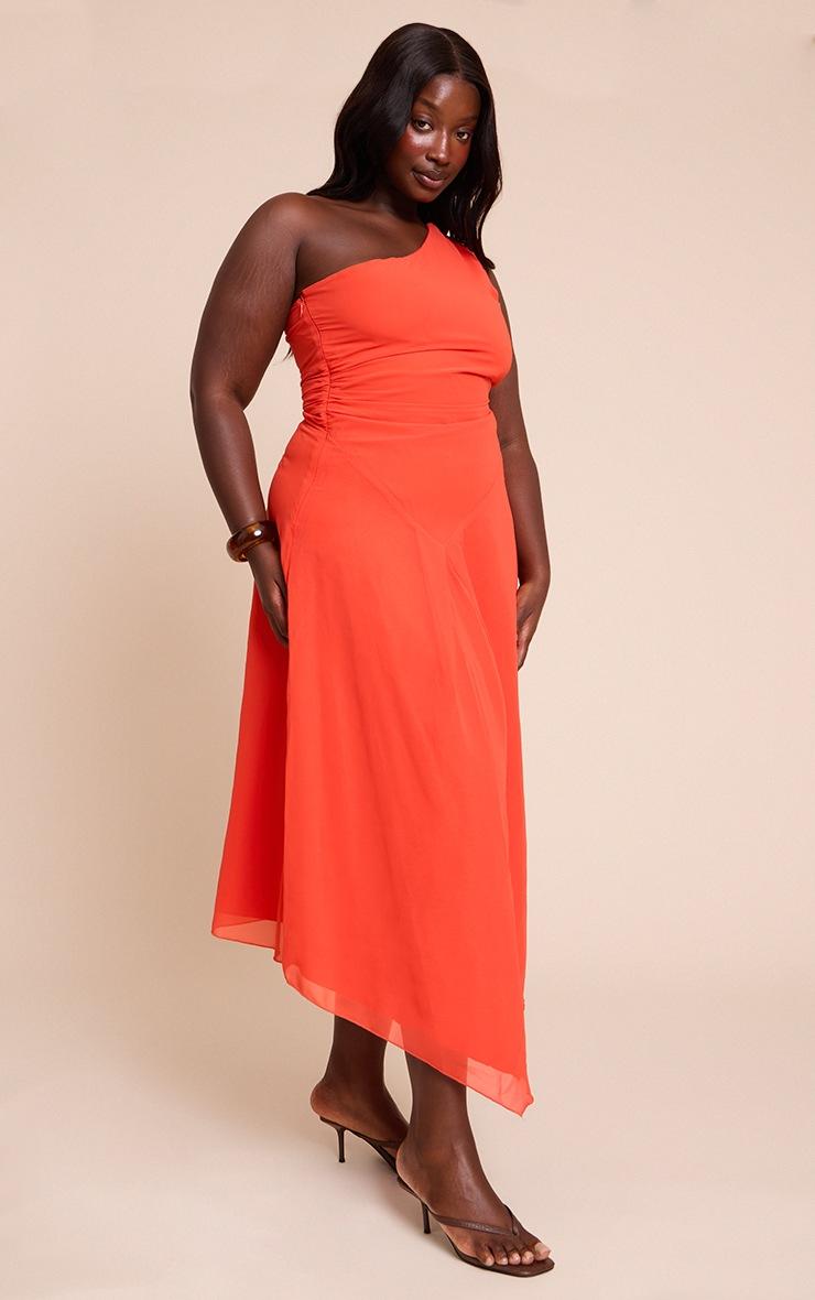 Pretty Little Thing Plus Red Chiffon One Shoulder Maxi Dress