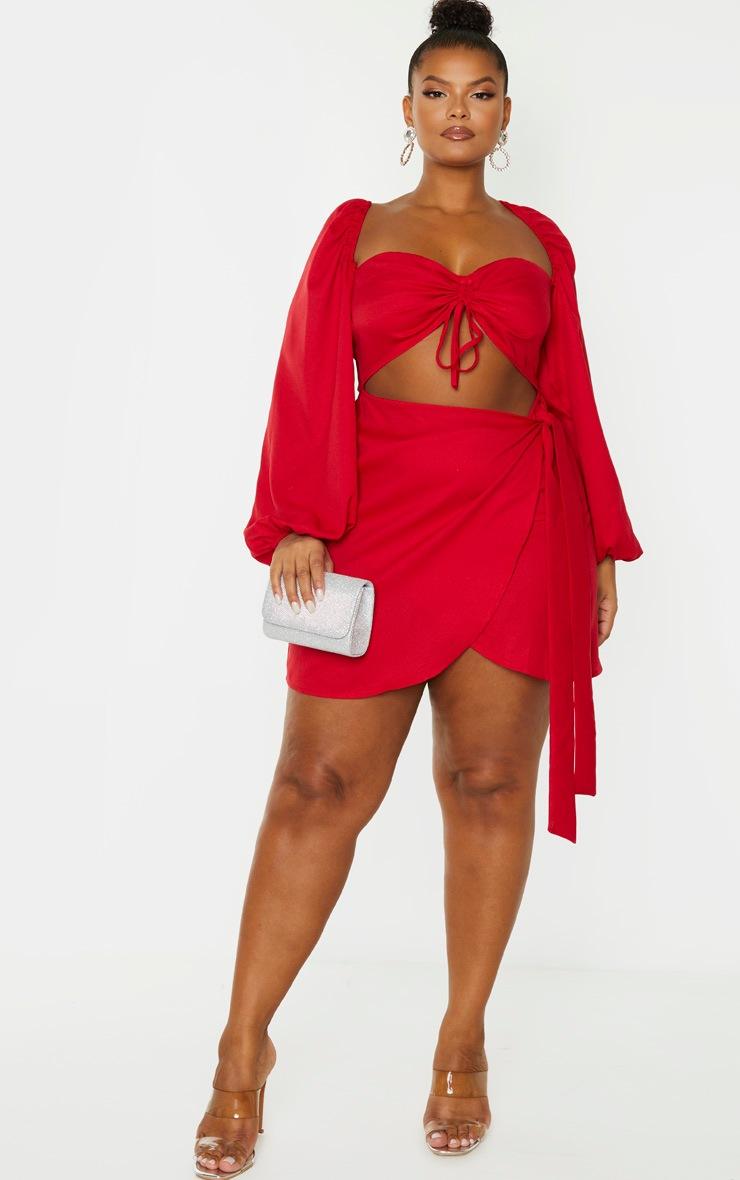 Pretty Little Thing Plus Red Ruched Cut Out Bodycon Dress
