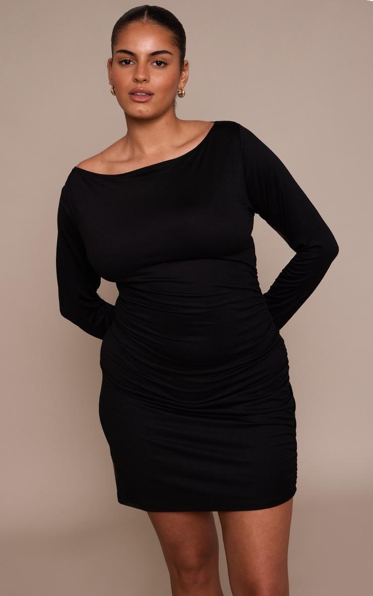 Pretty Little Thing Plus Ruched Side Boat Neck Mini Dress