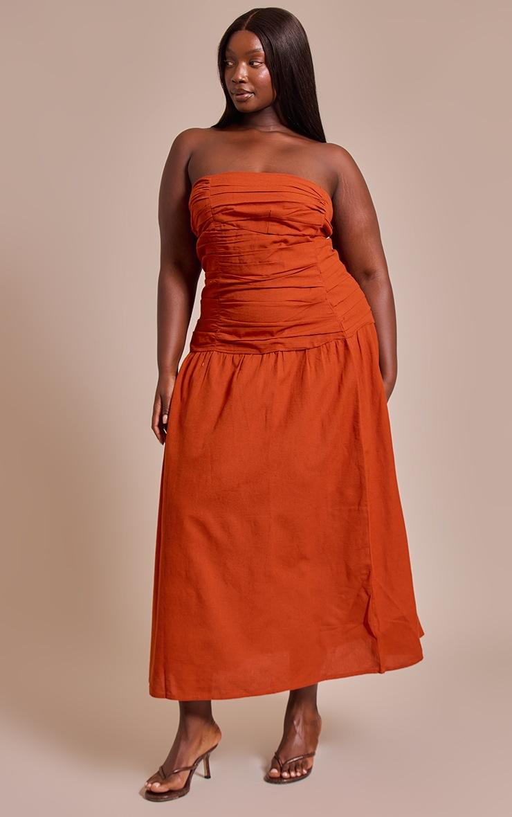 Pretty Little Thing Plus Rust Trim Detail Ruched Maxi Dress