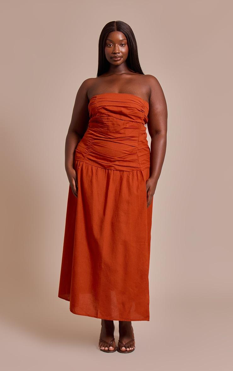 Pretty Little Thing Plus Rust Trim Detail Ruched Maxi Dress
