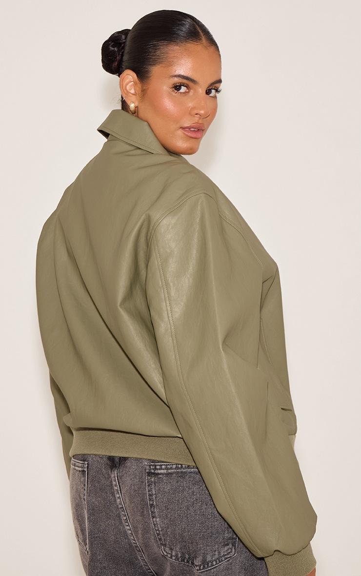 Pretty Little Thing Plus Sage Faux Leather Bomber Jacket