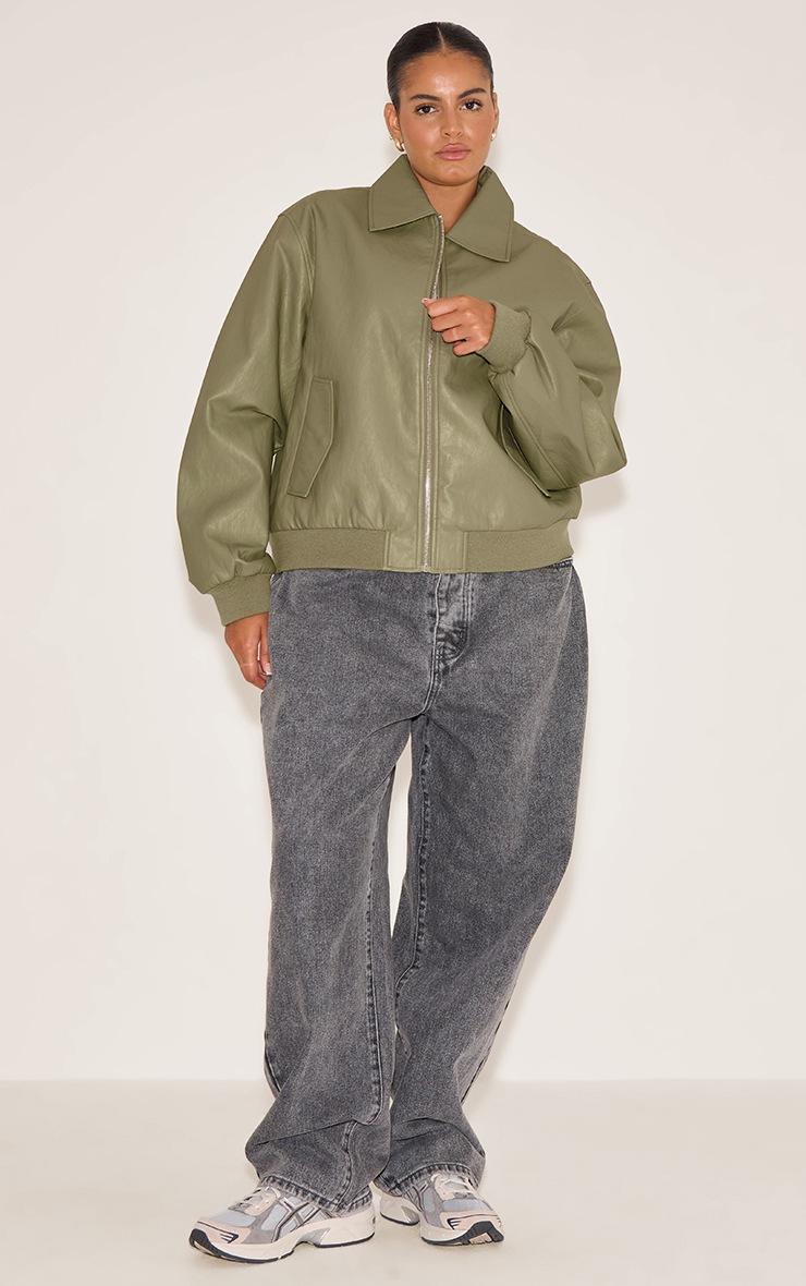 Pretty Little Thing Plus Sage Faux Leather Bomber Jacket
