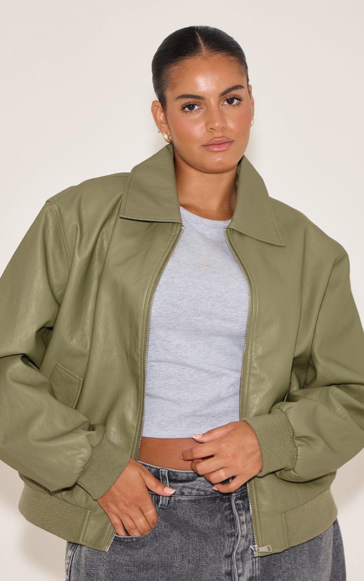 Pretty Little Thing Plus Sage Faux Leather Bomber Jacket