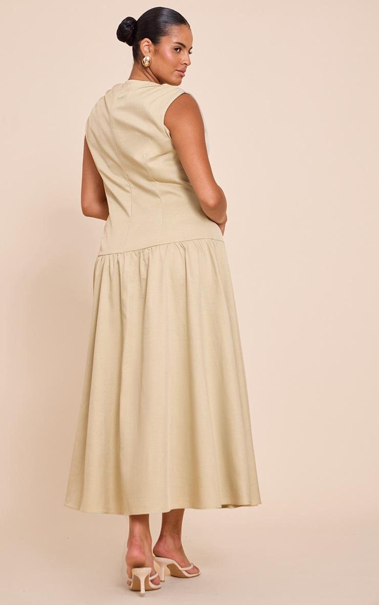 Pretty Little Thing Plus Sage Woven Boat Neck Dropped Waist Maxi Dress