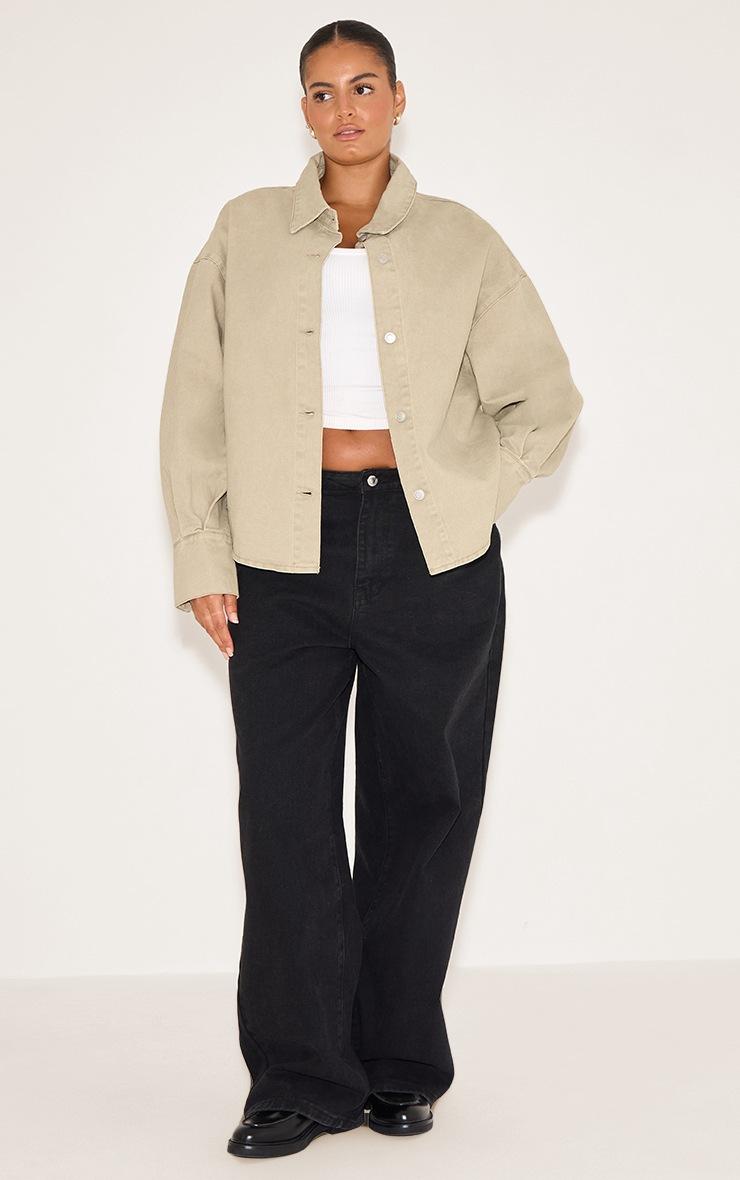 Pretty Little Thing Plus Sand Balloon Sleeve Denim Shirt