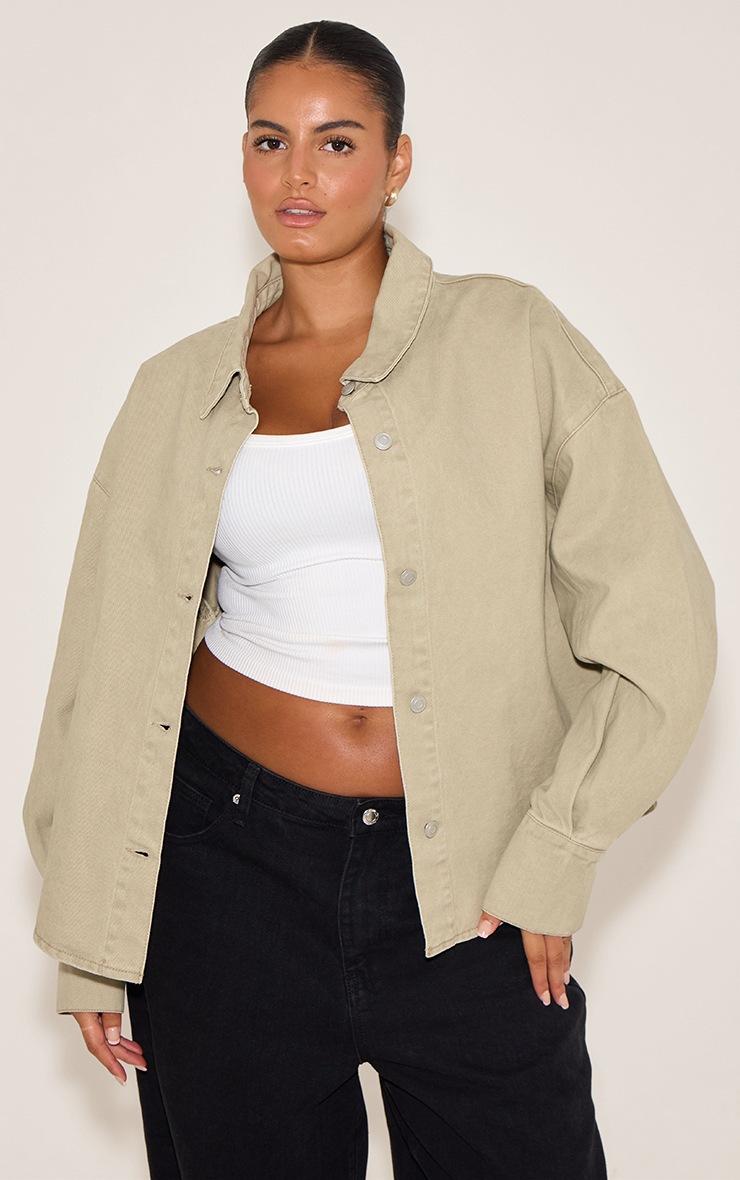 Pretty Little Thing Plus Sand Balloon Sleeve Denim Shirt