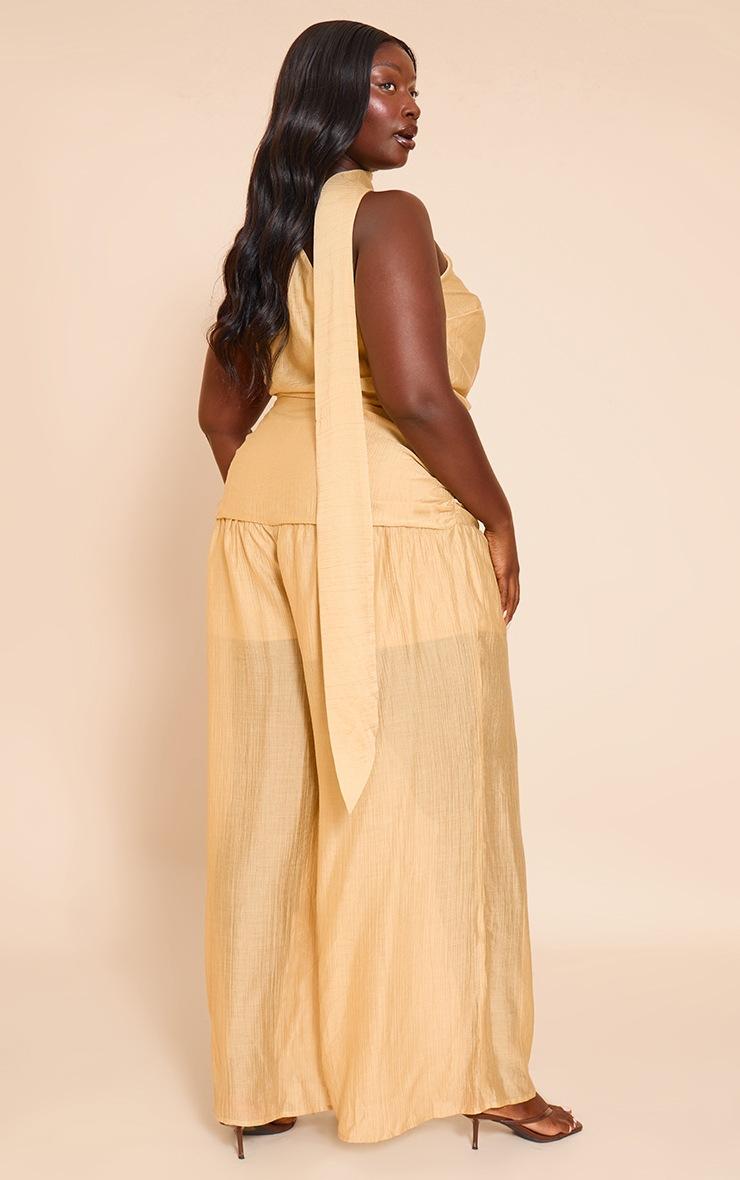 Pretty Little Thing Plus Sand Textured One Shoulder Scarf Detail Jumpsuit