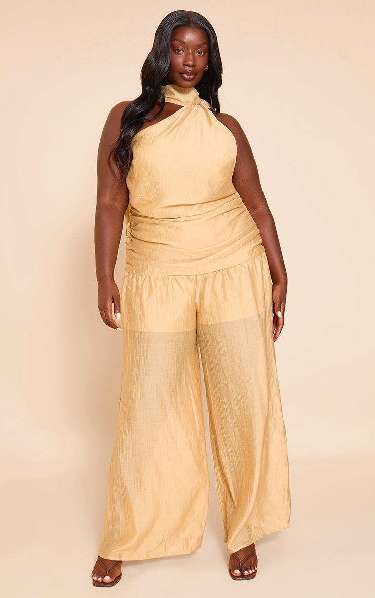 Pretty Little Thing Plus Sand Textured One Shoulder Scarf Detail Jumpsuit