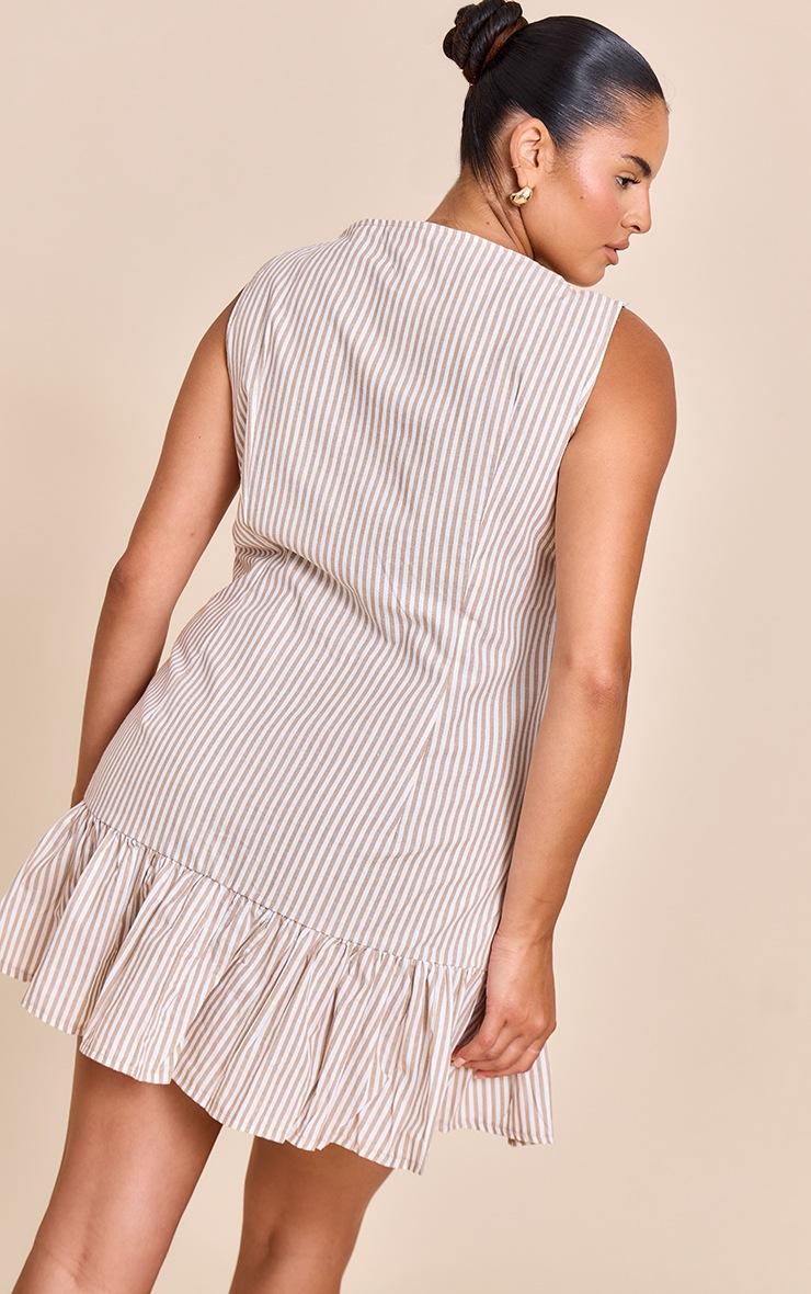 Pretty Little Thing Plus Stone Striped Satin Button Detail Flippy Hem Bodycon Dress