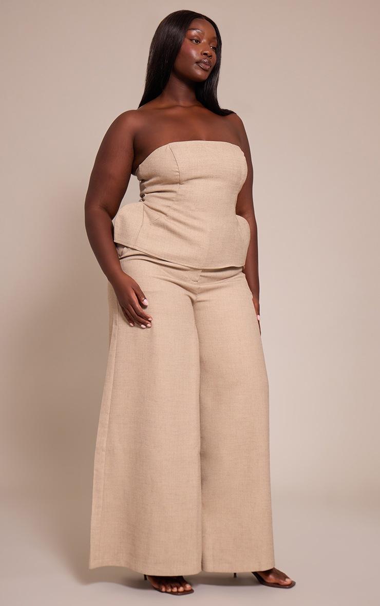 Pretty Little Thing Plus Stone Woven Tailored Extreme Wide Leg Pants