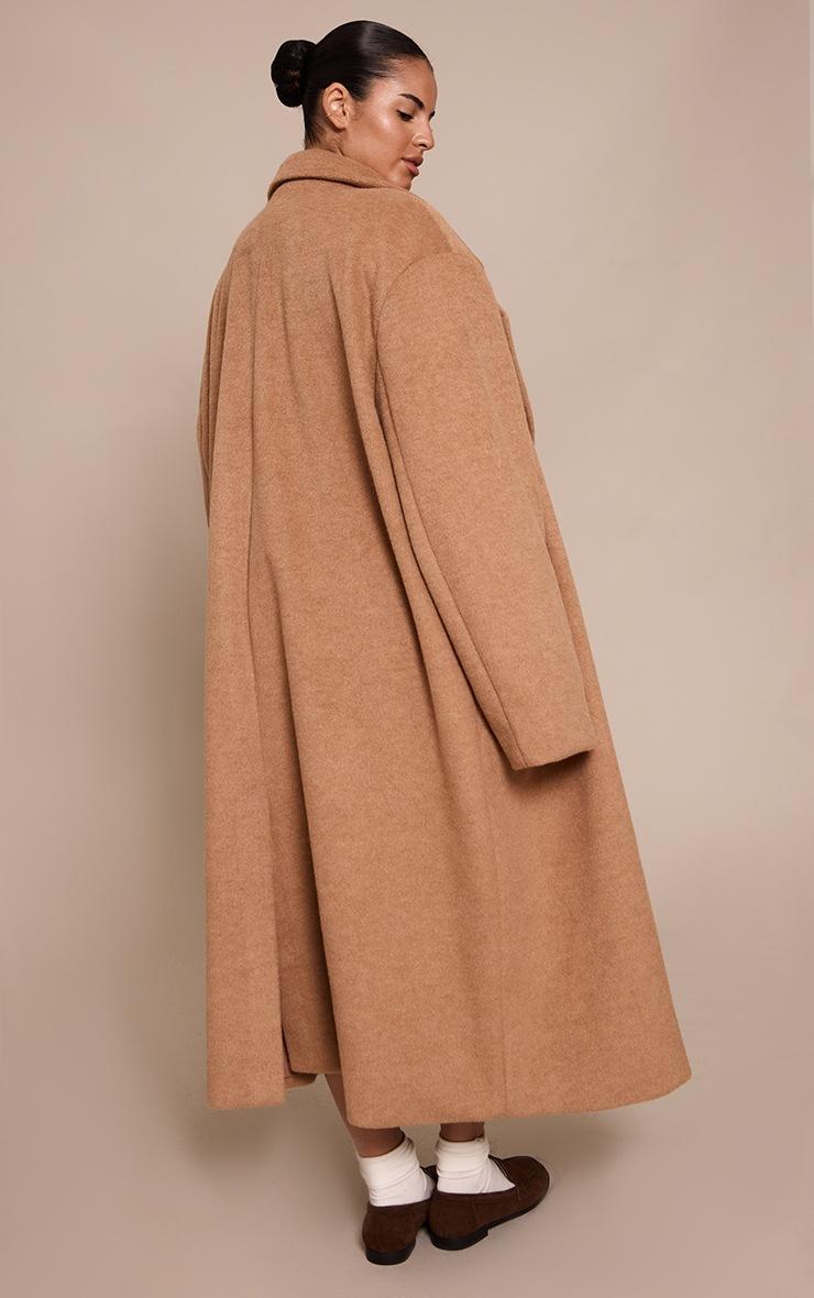 Pretty Little Thing Plus Tan Brushed Wool Maxi Coat