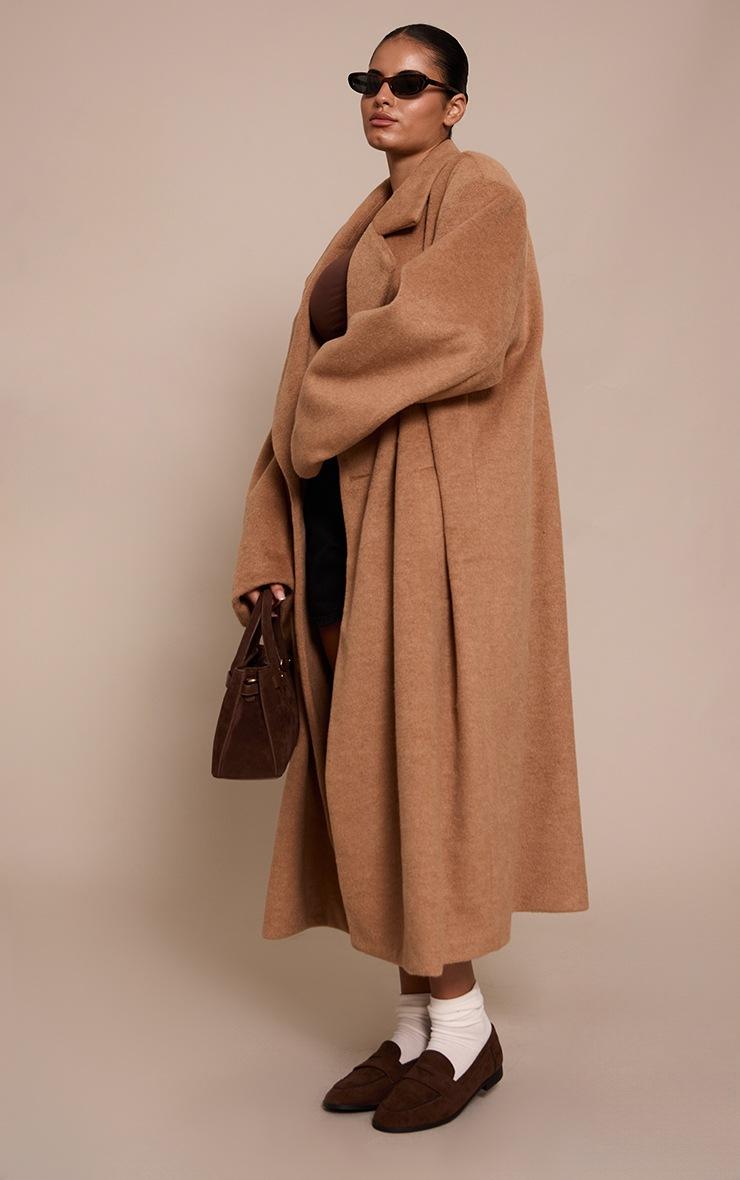 Pretty Little Thing Plus Tan Brushed Wool Maxi Coat