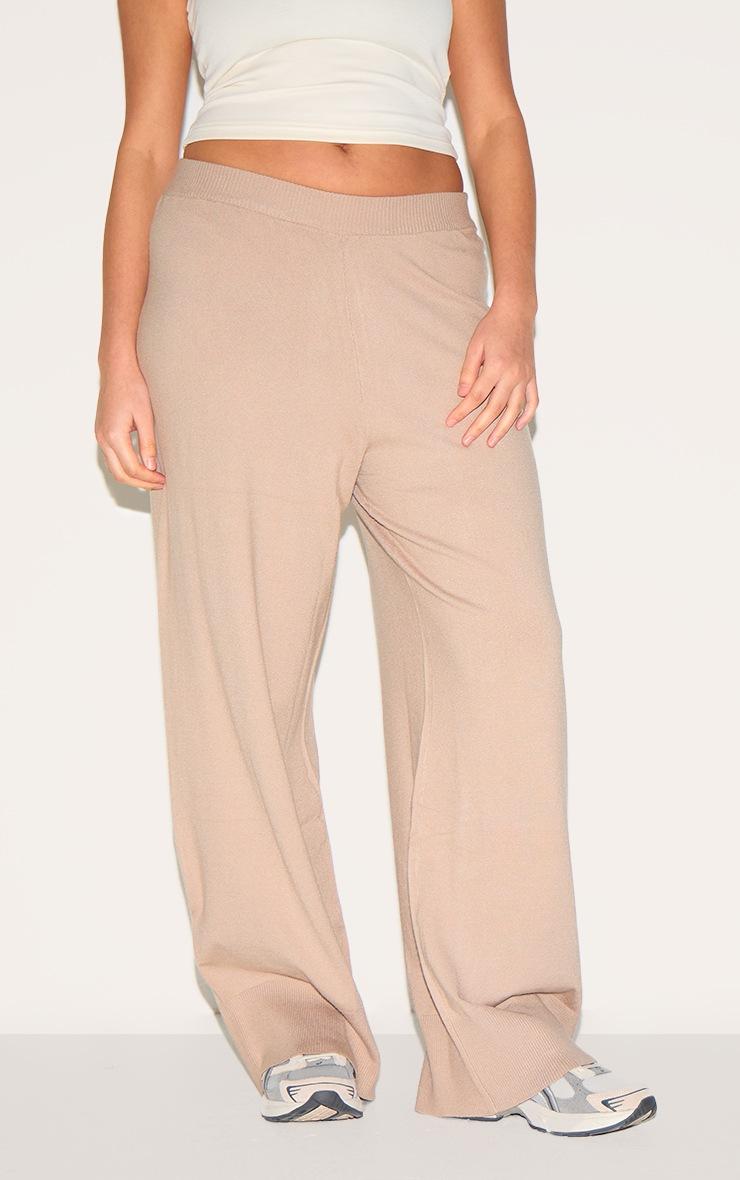 Pretty Little Thing Plus Taupe Basic Knit Wide Leg Pants
