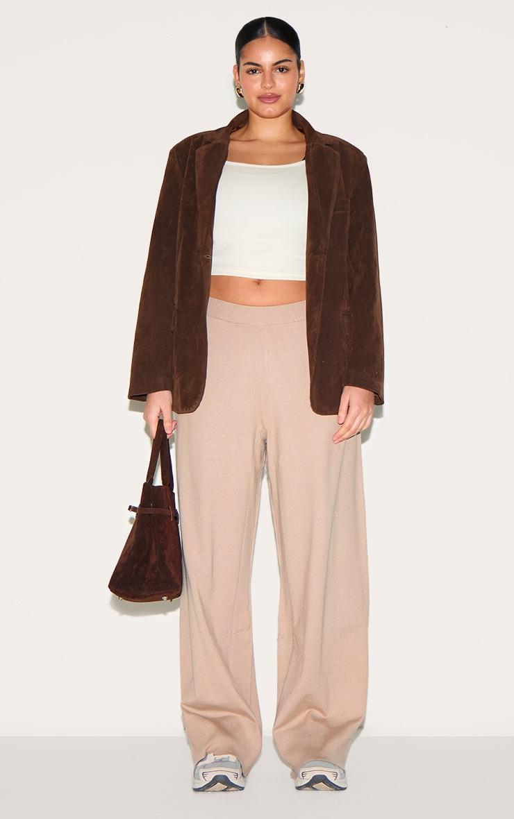 Pretty Little Thing Plus Taupe Basic Knit Wide Leg Pants