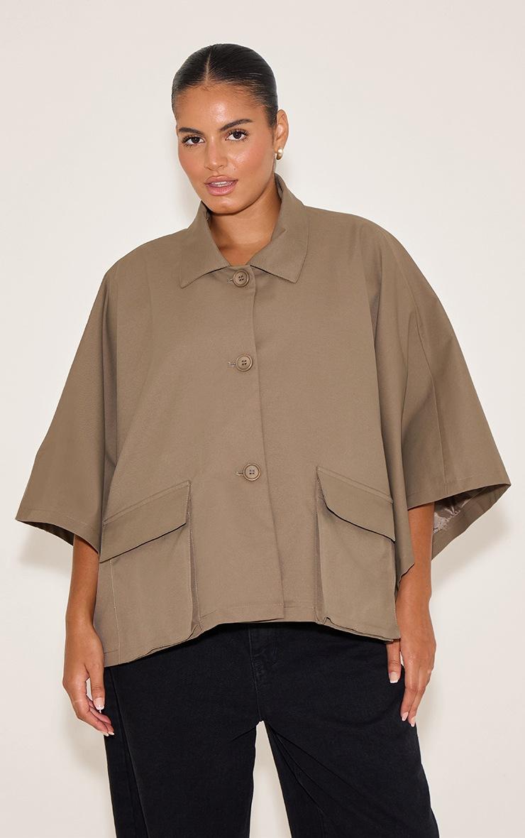 Pretty Little Thing Plus Taupe Batwing Cropped Trench Style Jacket