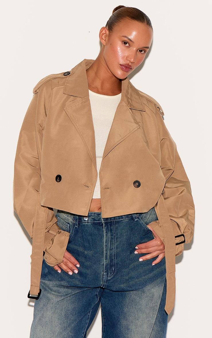 Pretty Little Thing Plus Taupe Belted Cropped Trench Coat