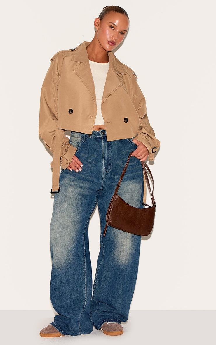 Pretty Little Thing Plus Taupe Belted Cropped Trench Coat