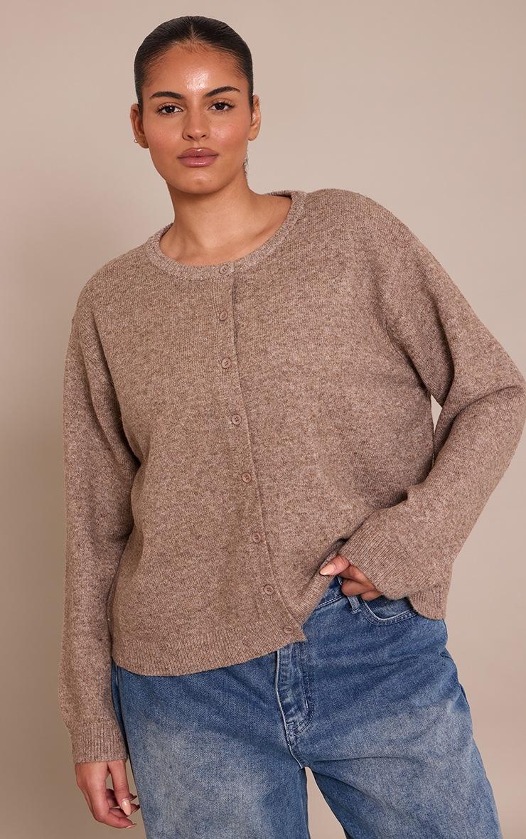 Pretty Little Thing Plus Taupe Knit Button Through Cardigan