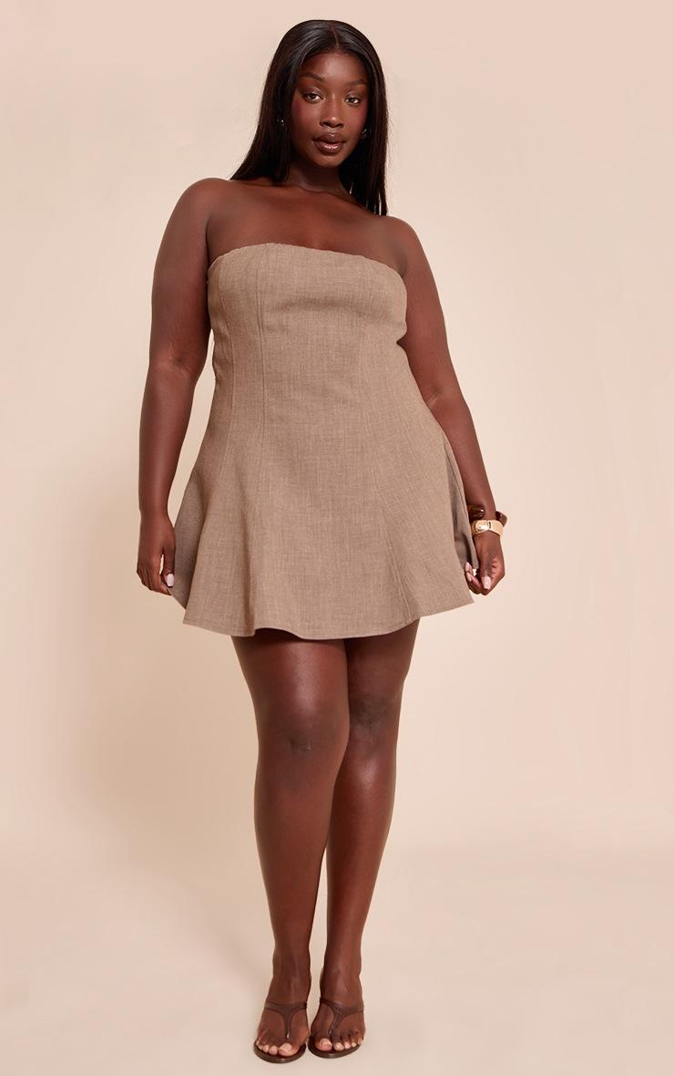 Pretty Little Thing Plus Taupe Woven Bandeau Shift Mini Dress