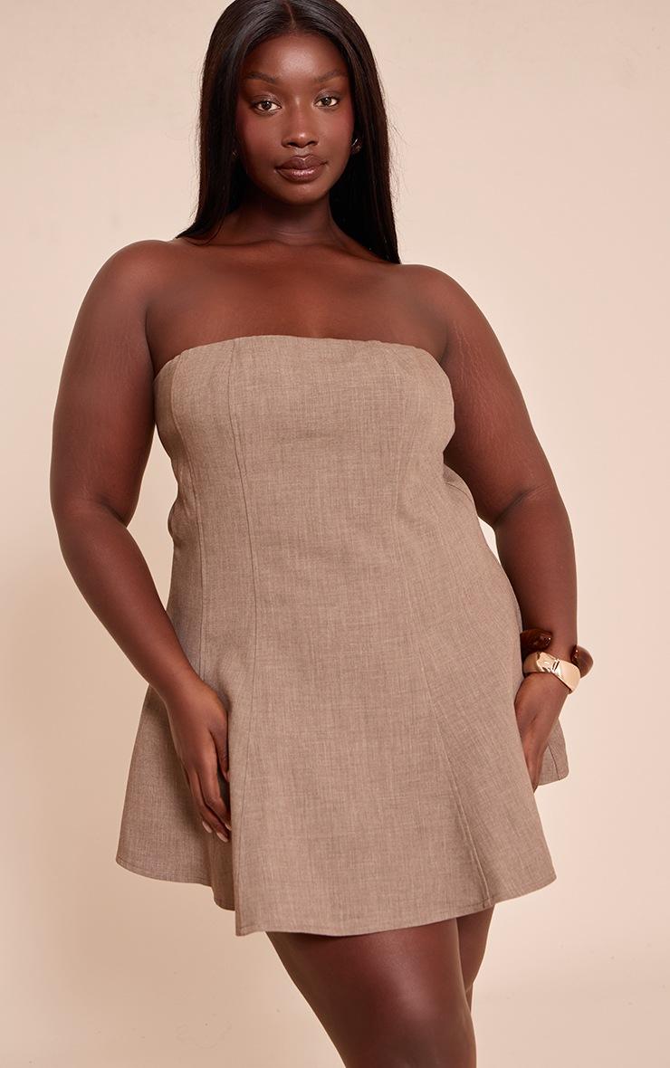 Pretty Little Thing Plus Taupe Woven Bandeau Shift Mini Dress