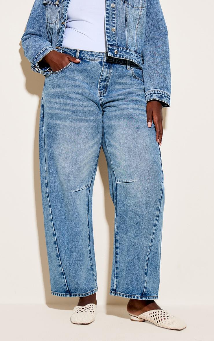 Pretty Little Thing Plus Vintage Seam Detail Low Rise Barrel Jeans
