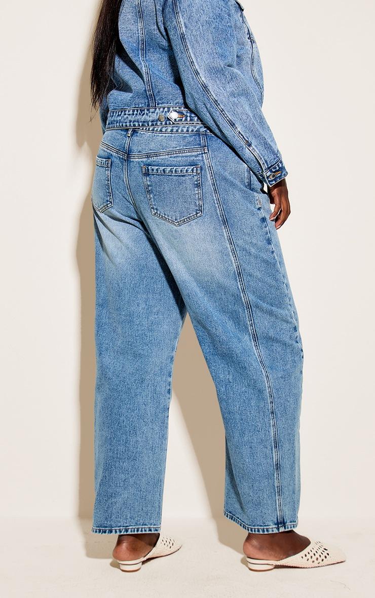 Pretty Little Thing Plus Vintage Seam Detail Low Rise Barrel Jeans