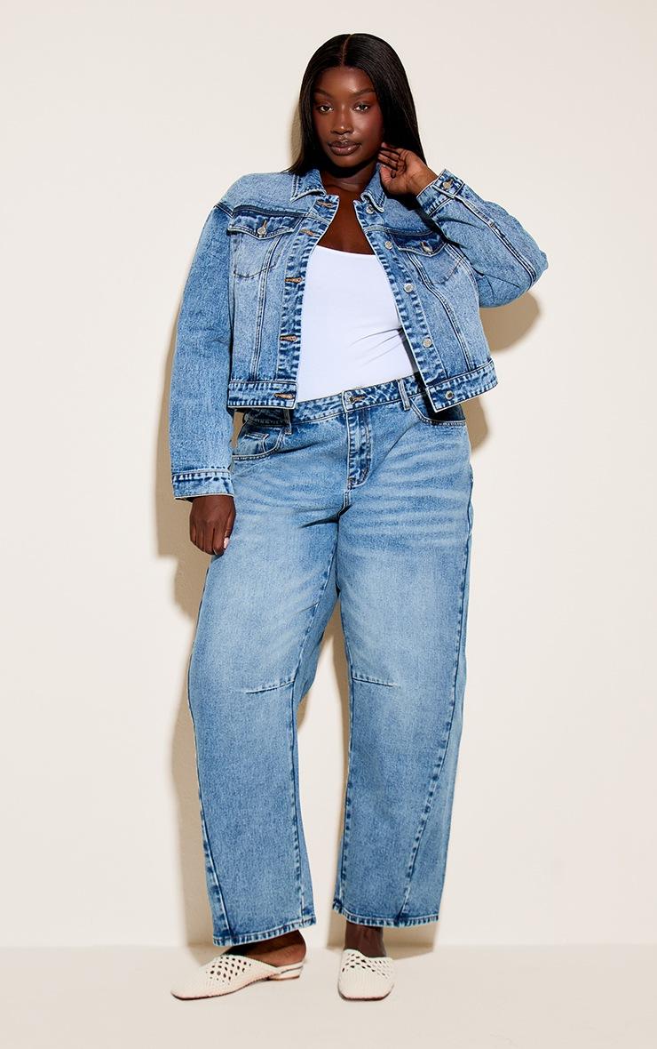 Pretty Little Thing Plus Vintage Seam Detail Low Rise Barrel Jeans