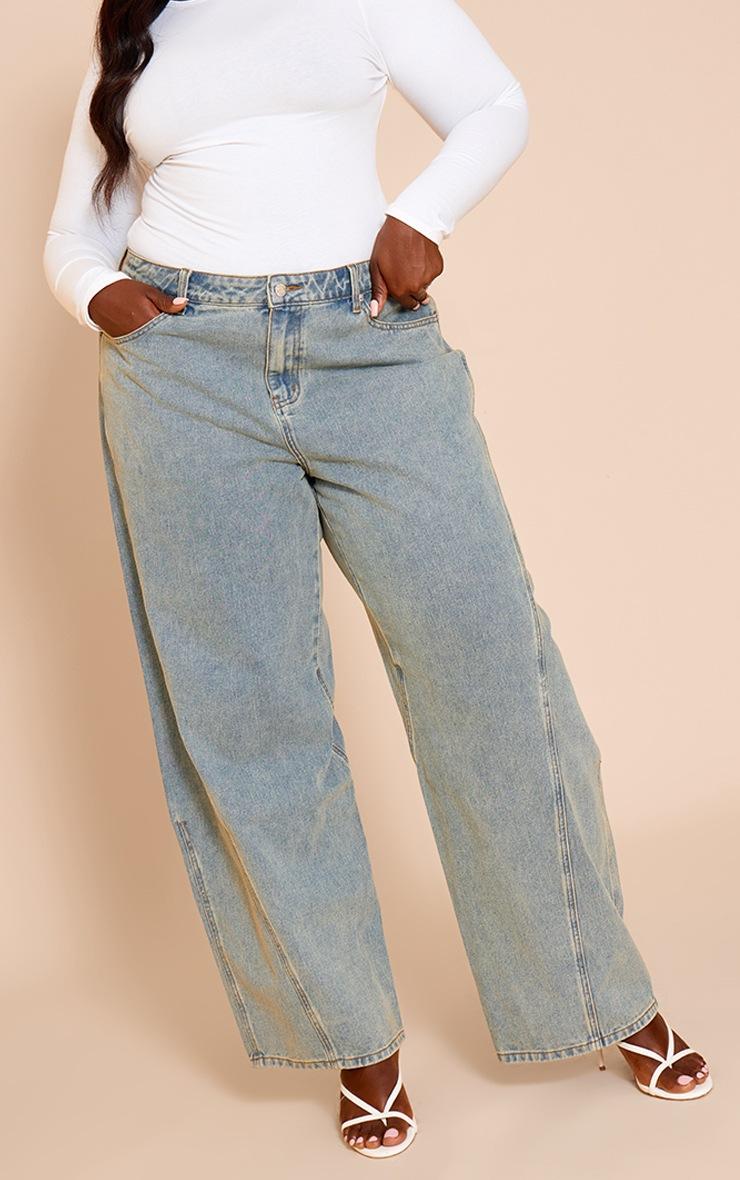 Pretty Little Thing Plus Vintage Seam Detail Relaxed Wide Leg Jeans