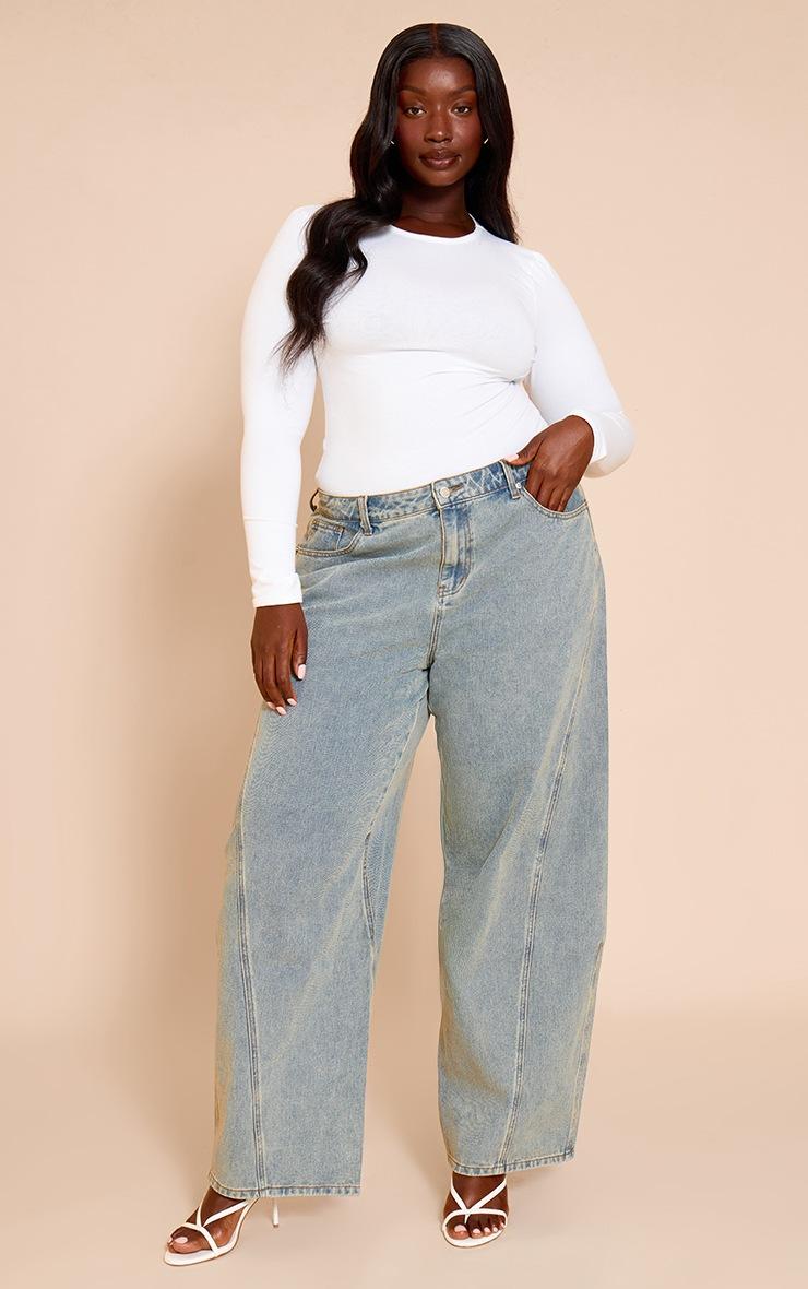 Pretty Little Thing Plus Vintage Seam Detail Relaxed Wide Leg Jeans