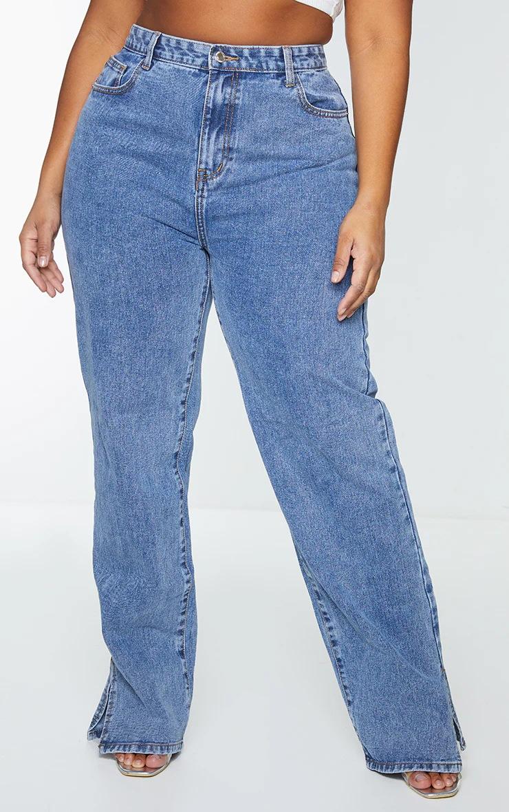 Pretty Little Thing Plus Vintage Wash Split Hem Jeans