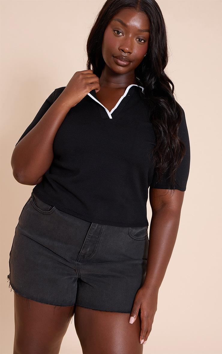 Pretty Little Thing Plus Washed Black Raw Hem Denim Hotpant