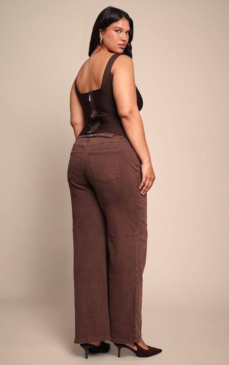 Pretty Little Thing Plus Washed Brown Adjustable Waistband Detail Jean