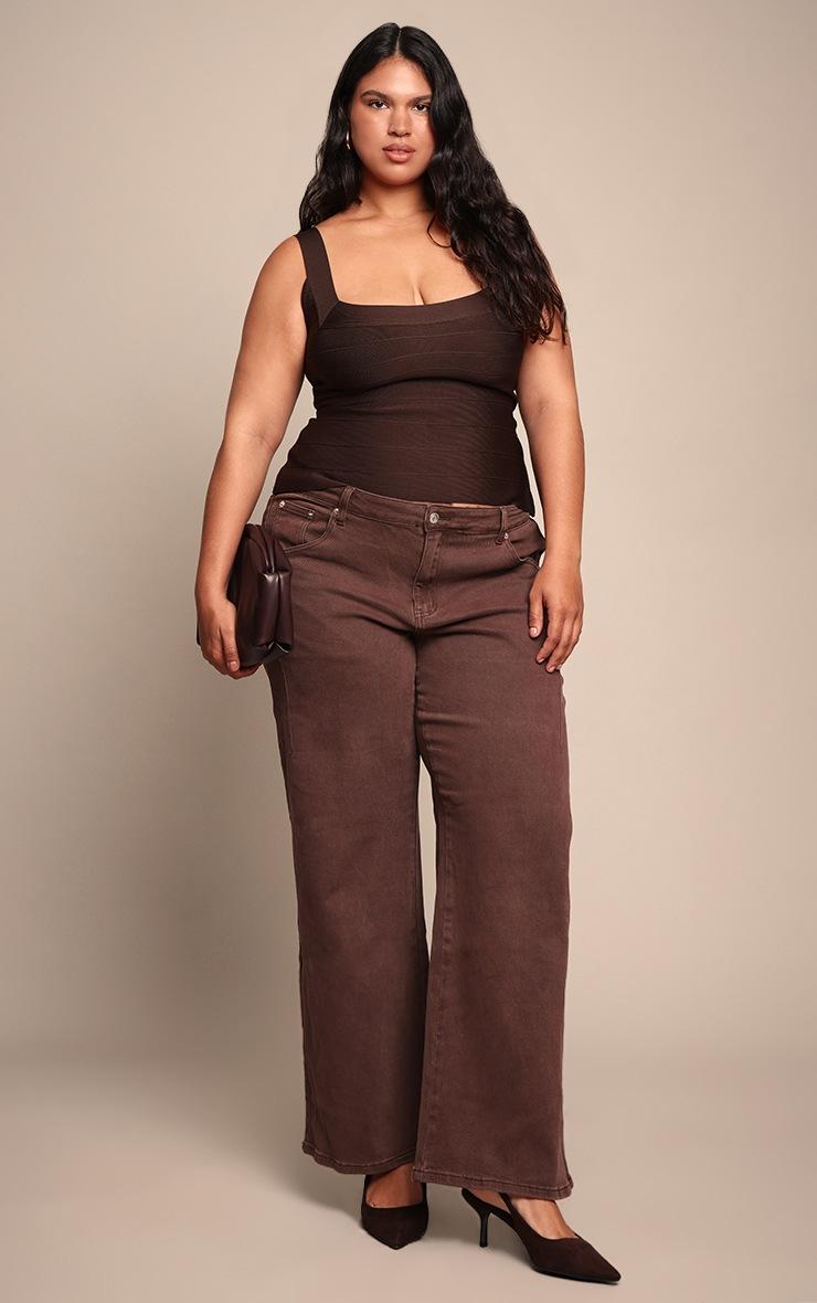 Pretty Little Thing Plus Washed Brown Adjustable Waistband Detail Jean