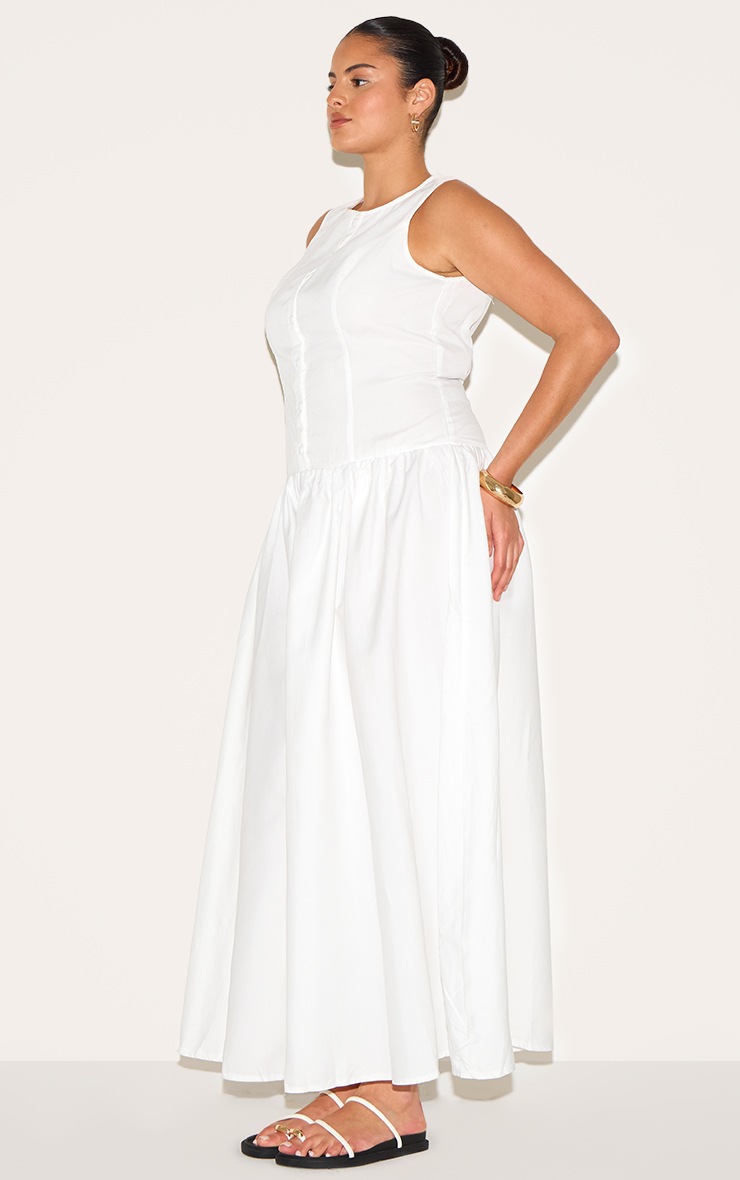 Pretty Little Thing Plus White Button Down Drop Waist Maxi Dress