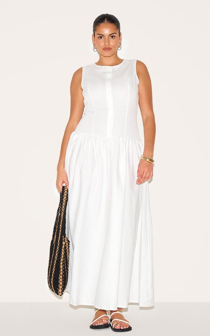 Pretty Little Thing Plus White Button Down Drop Waist Maxi Dress