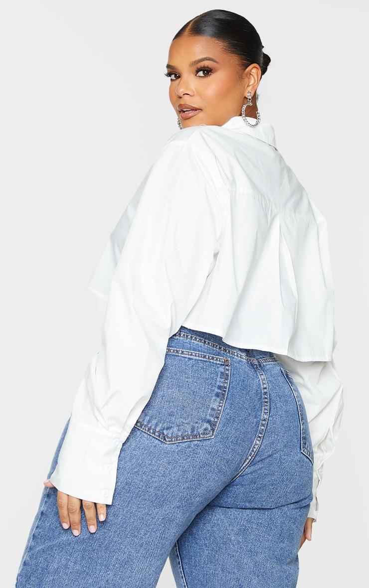 Pretty Little Thing Plus White Cotton Oversized Crop Shirt