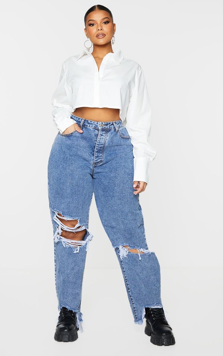 Pretty Little Thing Plus White Cotton Oversized Crop Shirt