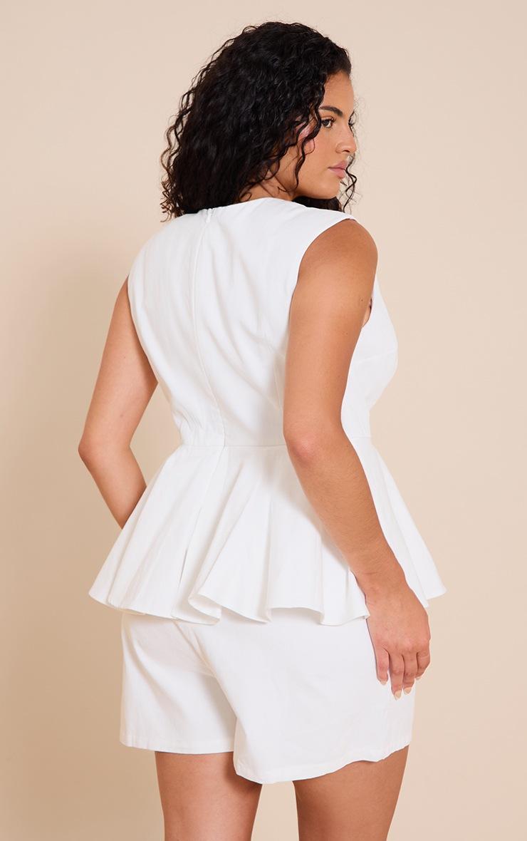 Pretty Little Thing Plus White Cotton Skort Peplum Romper
