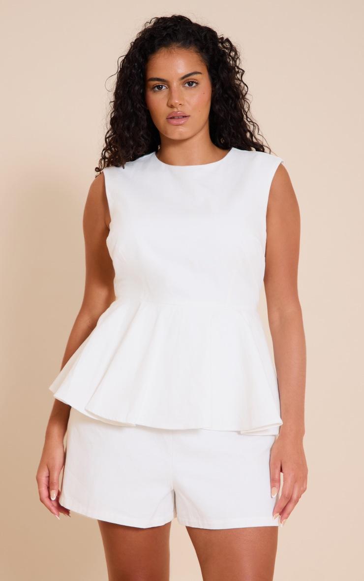 Pretty Little Thing Plus White Cotton Skort Peplum Romper