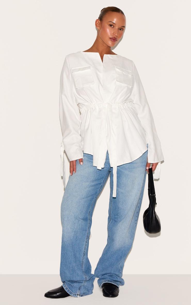Pretty Little Thing Plus White Faux Suede Cargo Ruched Waist Shirt
