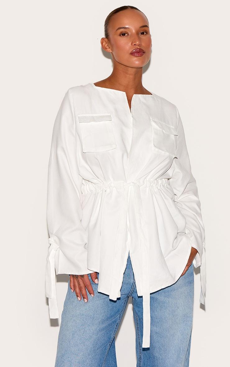 Pretty Little Thing Plus White Faux Suede Cargo Ruched Waist Shirt