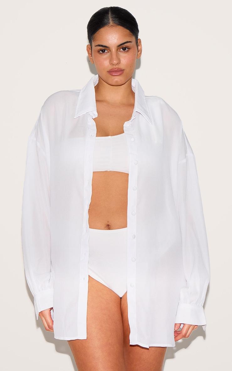 Pretty Little Thing Plus White Oversized Beach Shirt