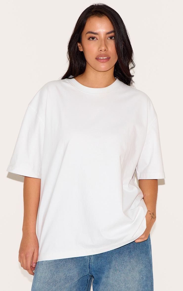 Pretty Little Thing Plus White Premium Cotton Oversized T-shirt