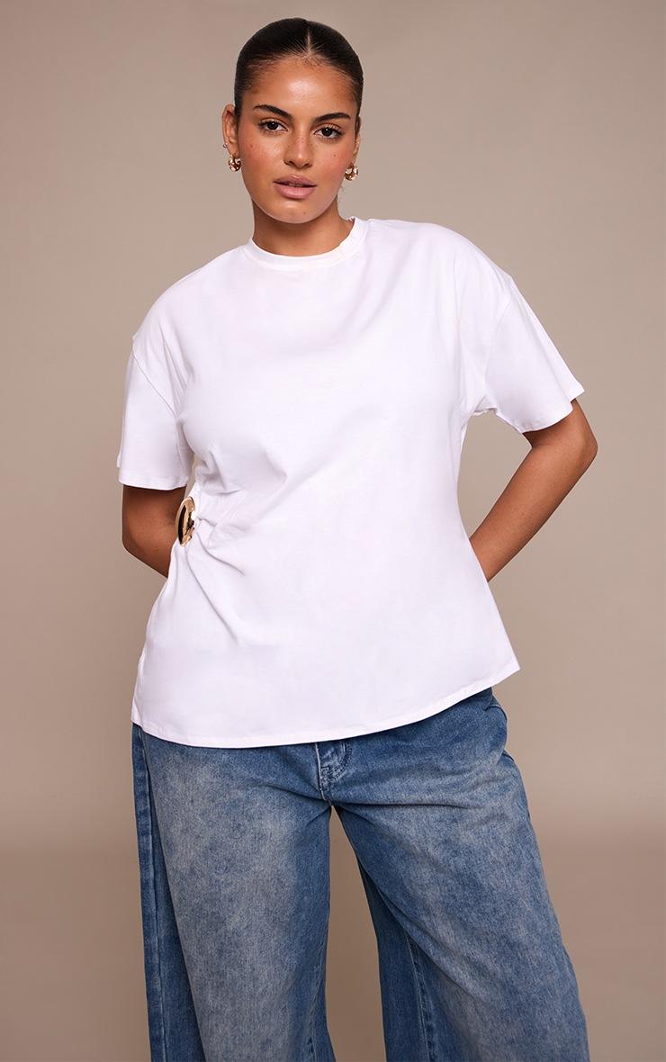 Pretty Little Thing Plus White Trim Detail Asymmetric Hem T Shirt