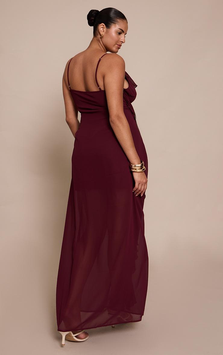Pretty Little Thing Plus Wine Chiffon Frill Plunge Strappy Maxi Dress