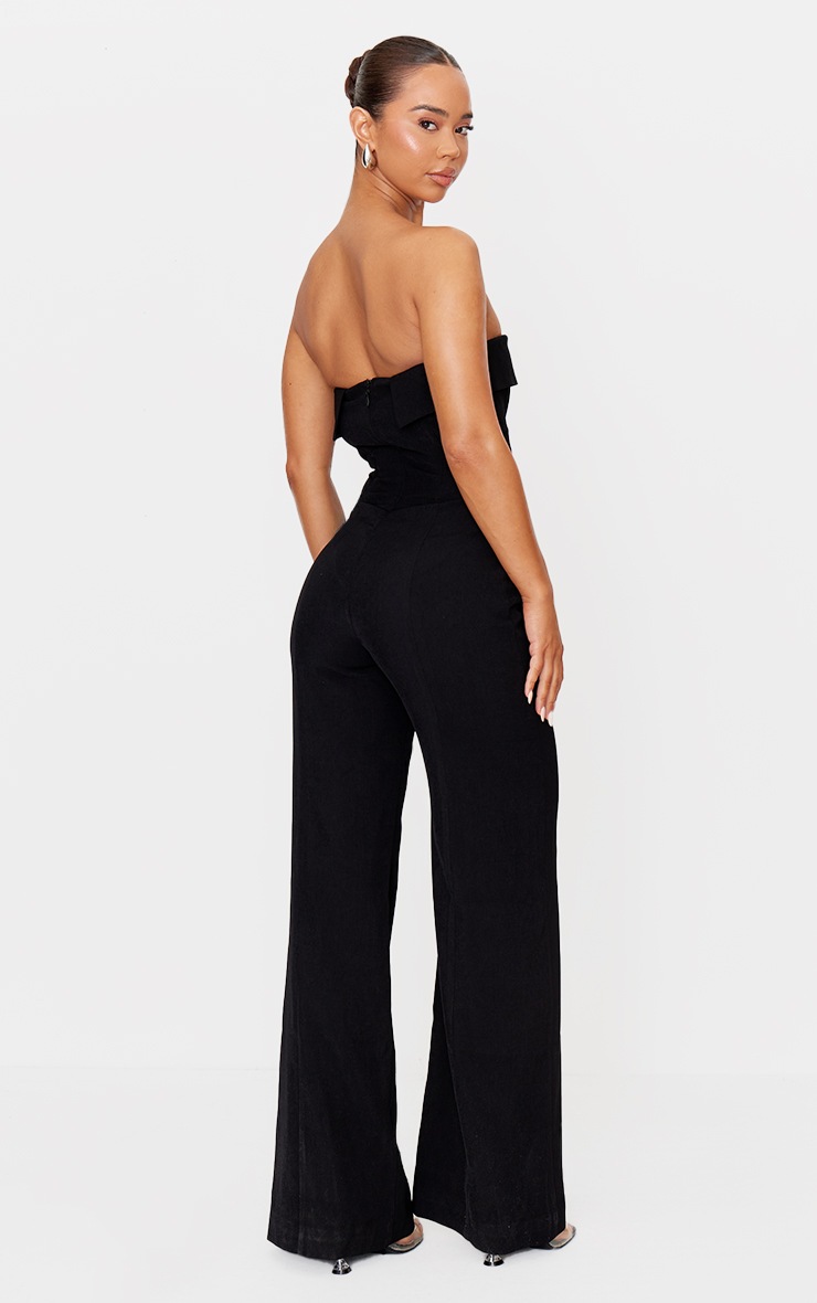 Pretty Little Thing Premium Black Woven Bandeau Corset Straight Leg Jumpsuit