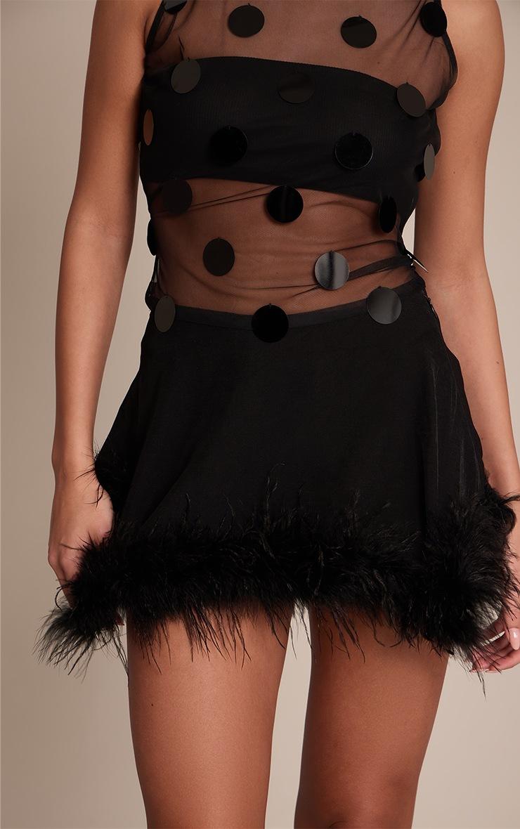 Pretty Little Thing Premium Black Woven Flippy Feather Hem Mini Skirt