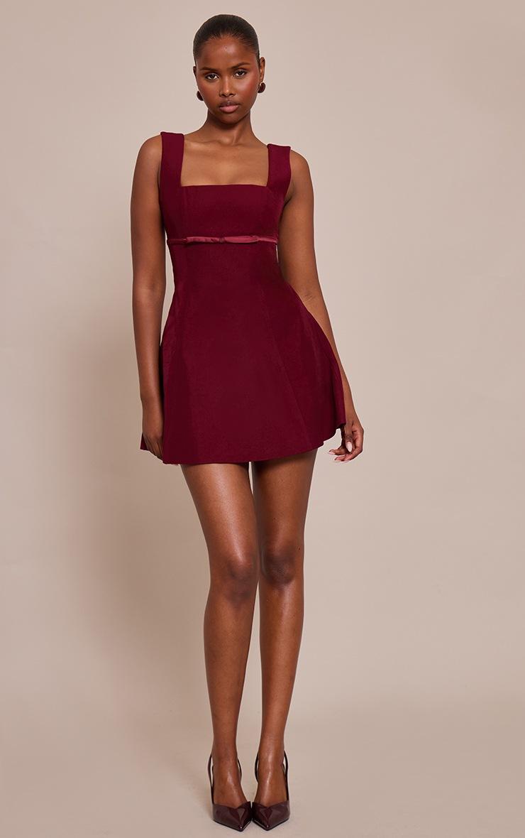 Pretty Little Thing Premium Burgundy Woven Belt Detail Shift Dress